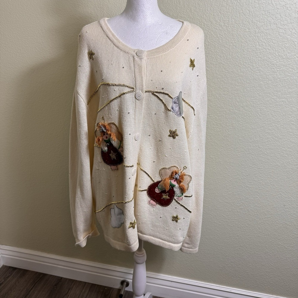 One Resource VGT Christmas Sweater 3X Off White with Angels‎ and Clouds Gold